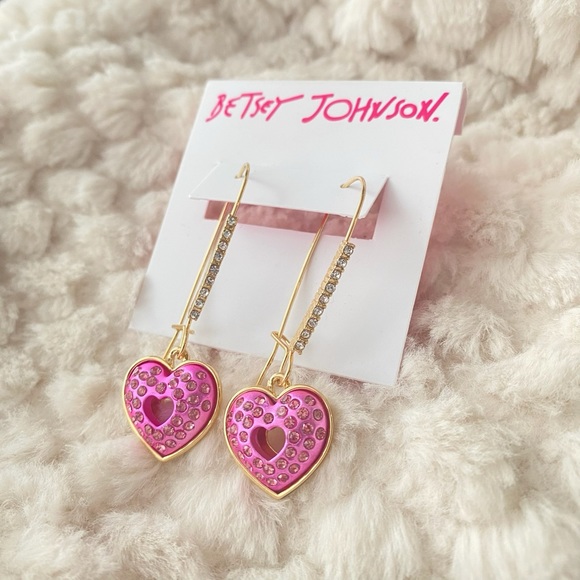 Betsey Johnson Pave Heart Crystal Dangle Drop Earrings NWT - Picture 5 of 10
